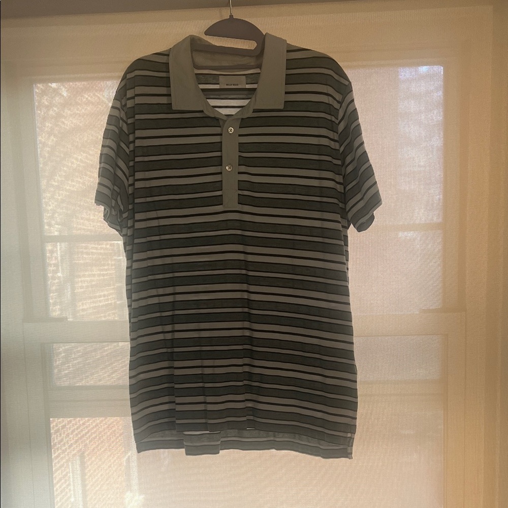 Billy Reid Black and Gray Striped Polo Shirt